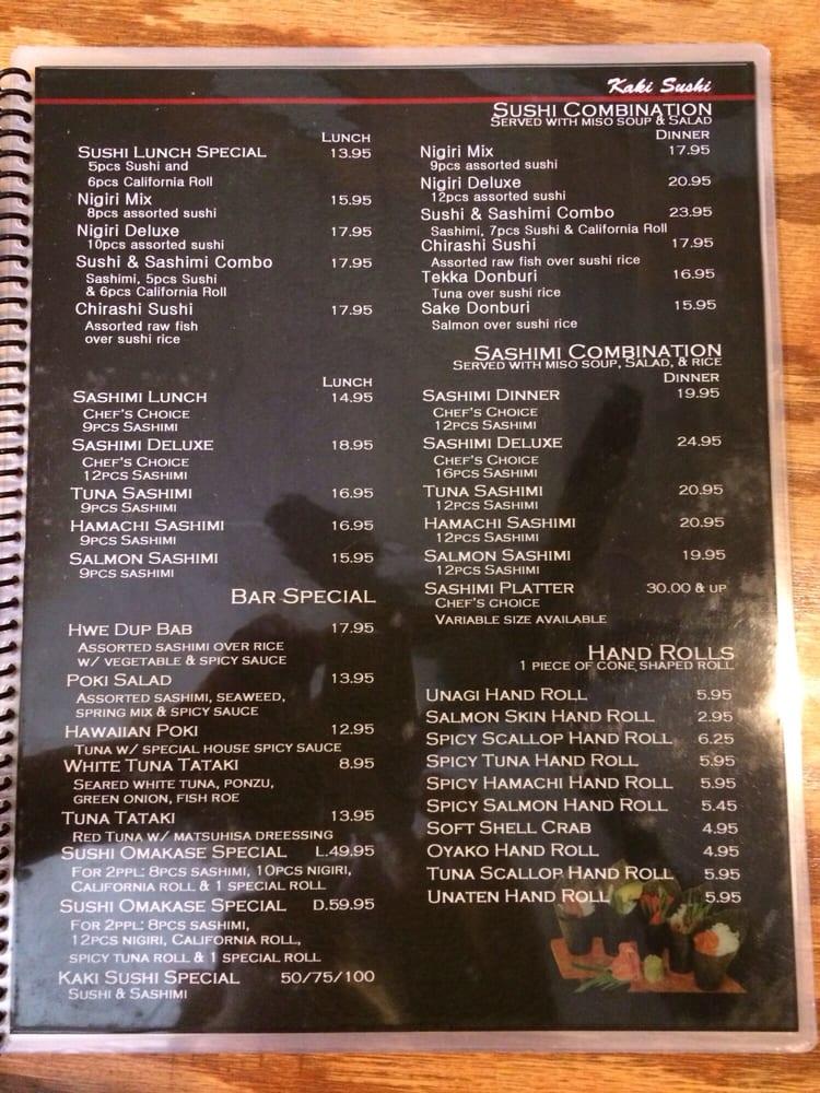Menu at Kaki Sushi restaurant, Pleasanton