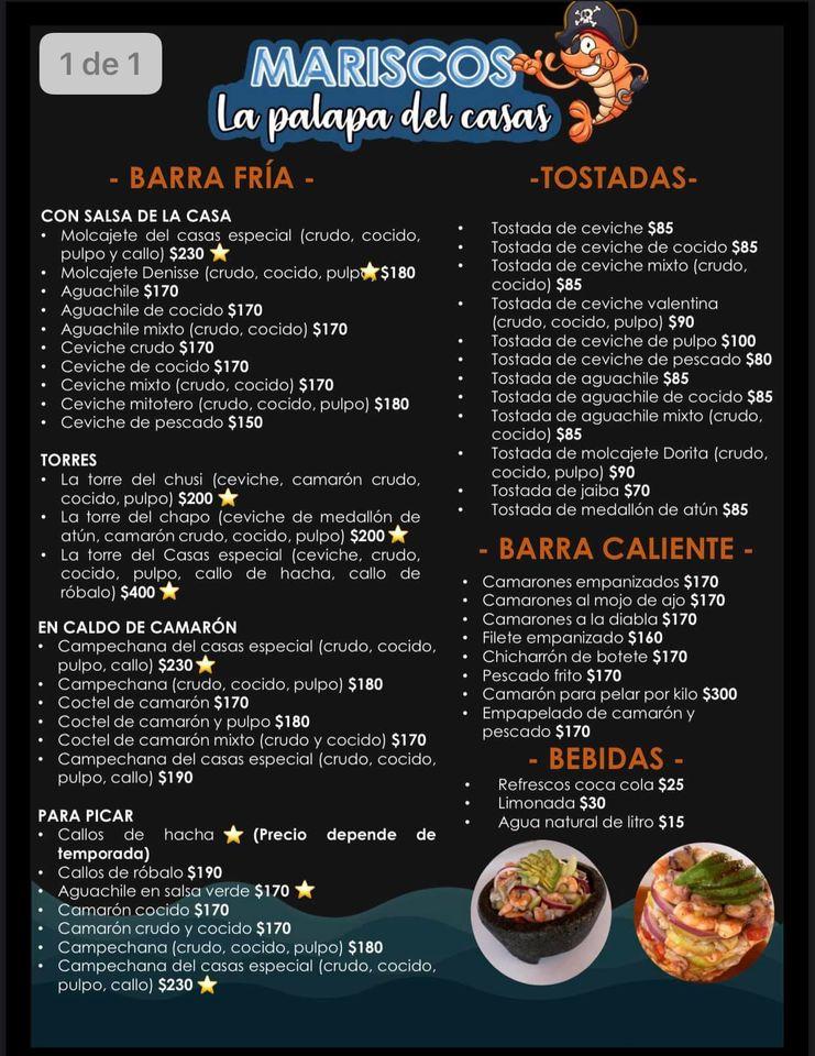 Menu at La palapa del casas restaurant, Culiacán