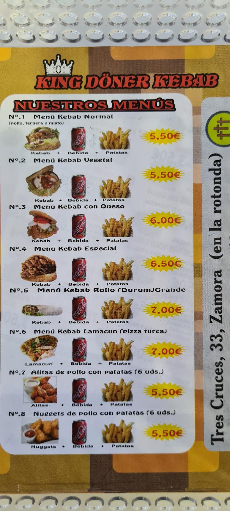 Carta Del Restaurante King Doner Kebab Zamora Av Del Las Tres Cruces