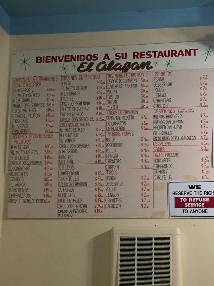 Menu at La Hacienda "el Alazan" restaurant, Lynwood