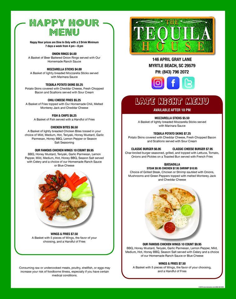 Menu at The Tequila House pub & bar, Myrtle Beach