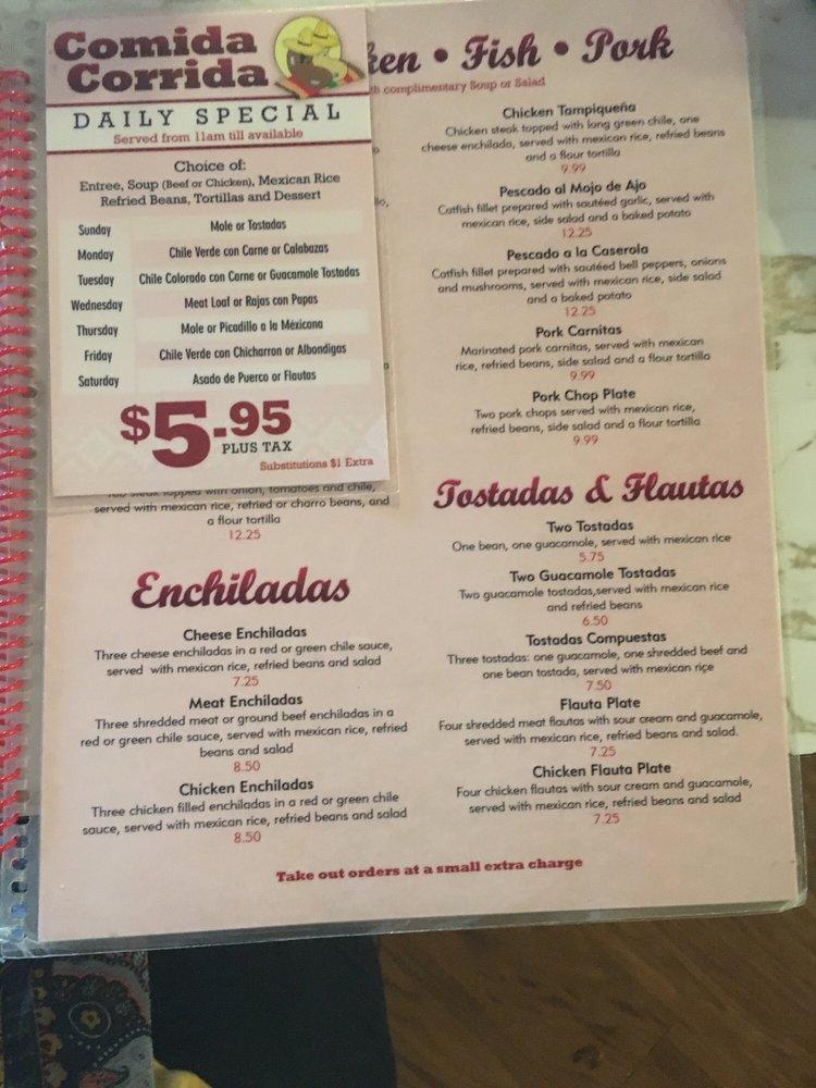 Menu at The Lunch Box restaurant, El Paso, Buckner St