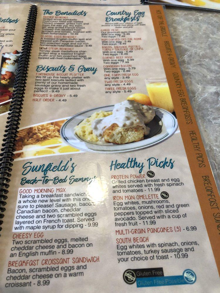 Menu at Sunfield Restaurant, Ottawa