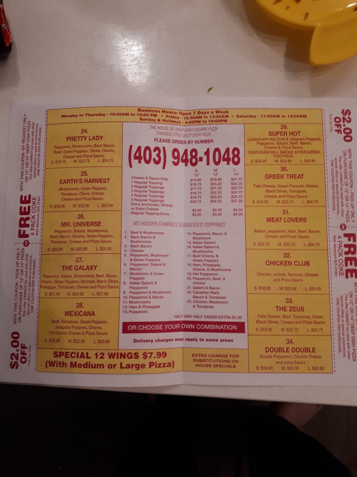 Menu at Chicago Deep Dish Pizza pizzeria, Airdrie, Luxstone Blvd SW
