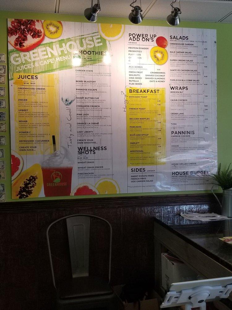 Menu at Greenhouse Juices pub & bar, Teaneck