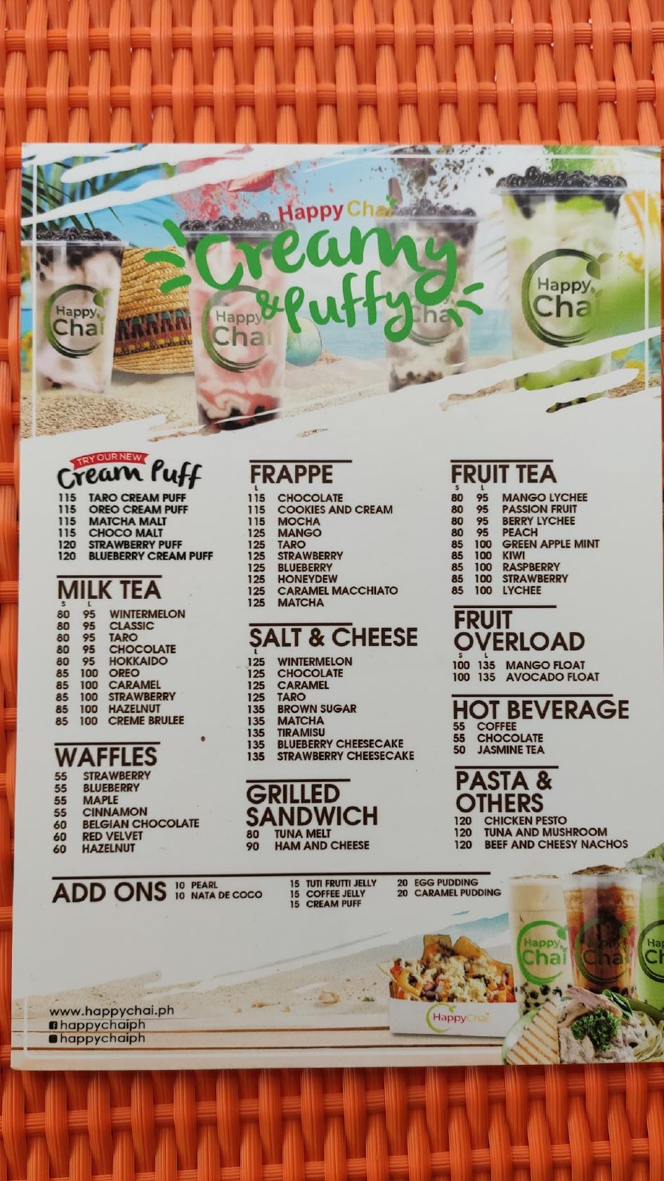 Menu at Happy Chai Gensan cafe, General Santos City
