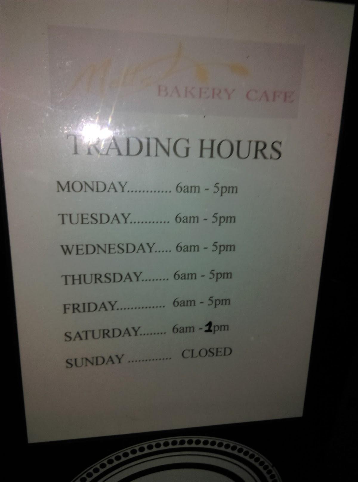 Menu at Matt’s Bakery Cafe, Crookwell