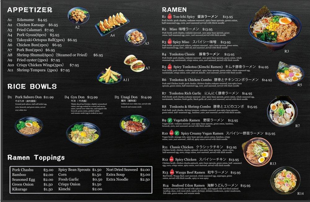 Menu at TON-ICHI RAMEN restaurant, Evanston