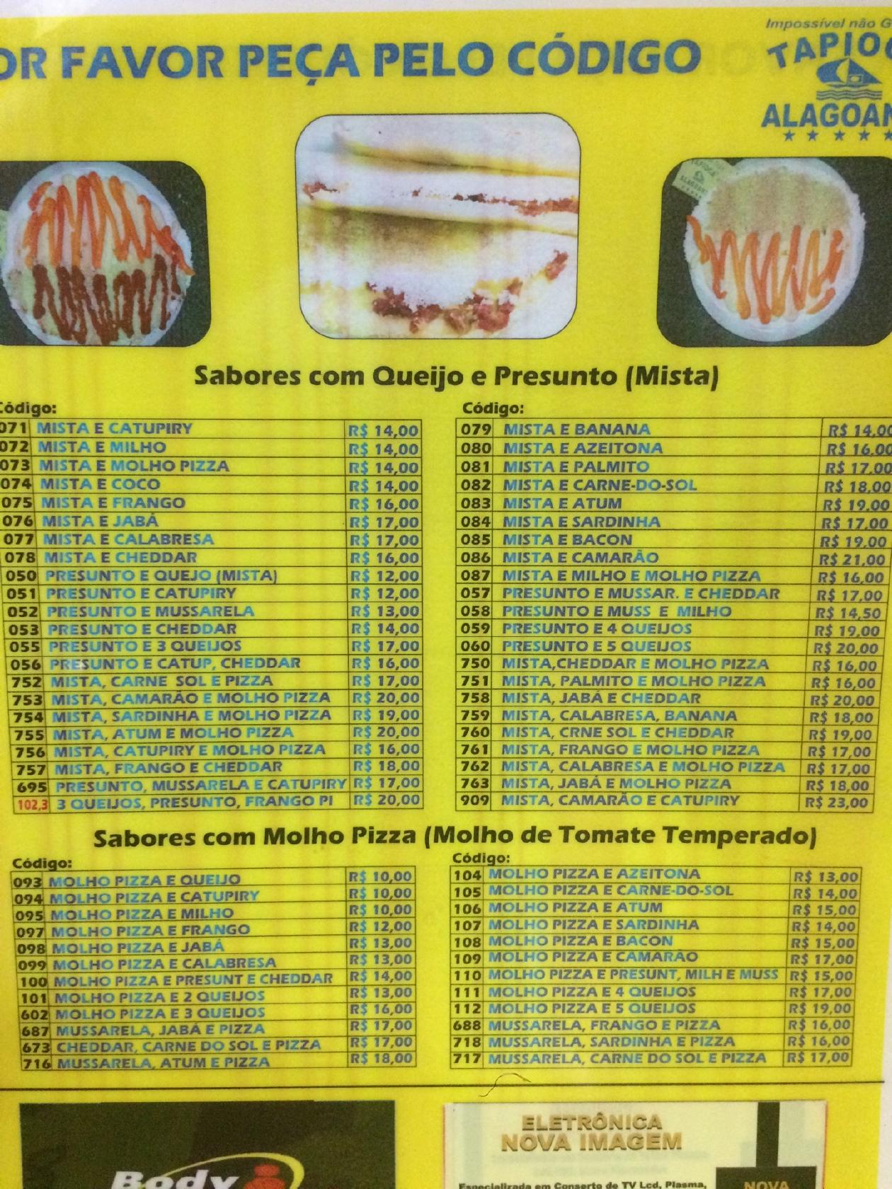 Menu At Tapioca Alagoana Jantar Nordestino Pub Bar Aracaju Av Josino Jos De Almeida