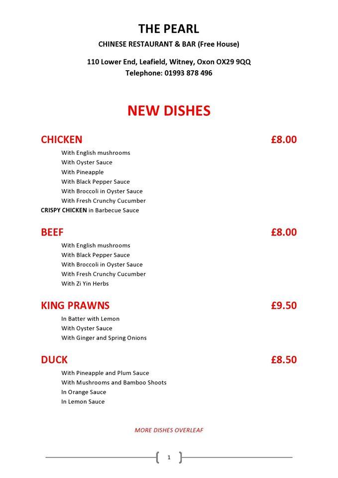Menu at The Pearl Restaurant, Leafield