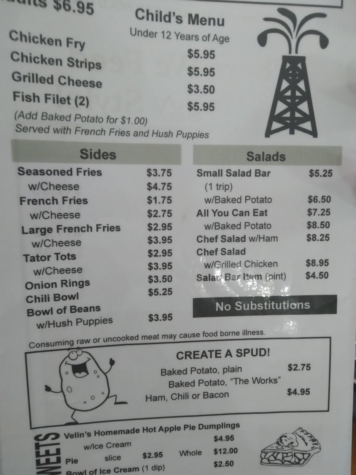 Menu at Bill's Cafe, Mannsville