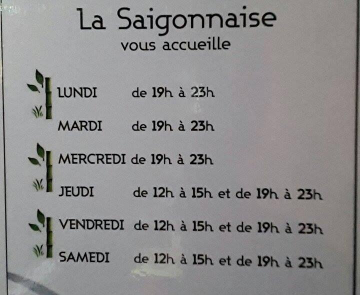 Menu de La Saïgonnaise