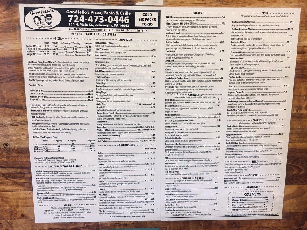 Menu at Goodfello's Pizza Pasta & Grille pizzeria, Zelienople