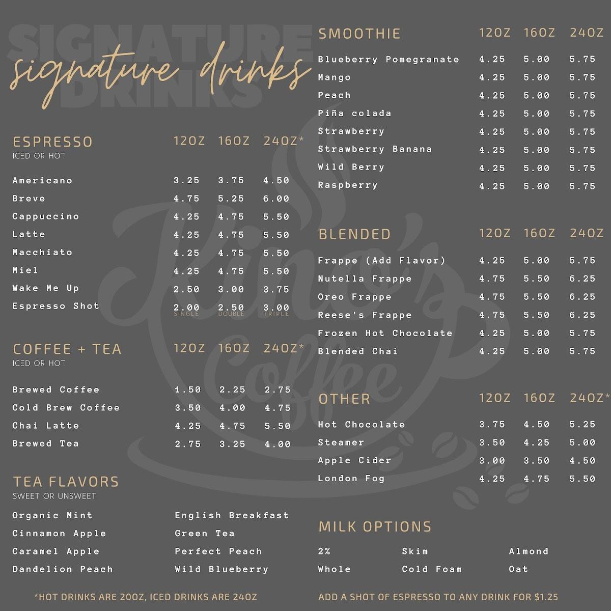 Menu at Kino's Coffee, Cissna Park