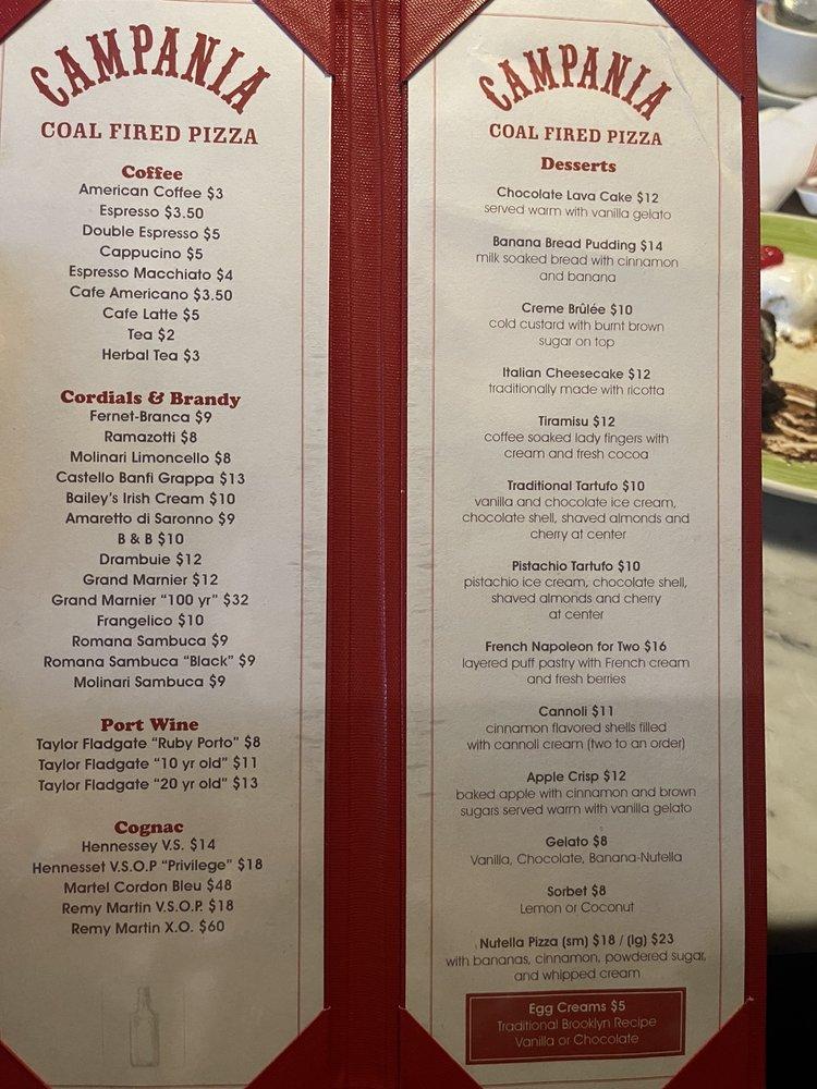 Menu at Campania CoalFired Pizza pizzeria, New York City, Hylan Blvd