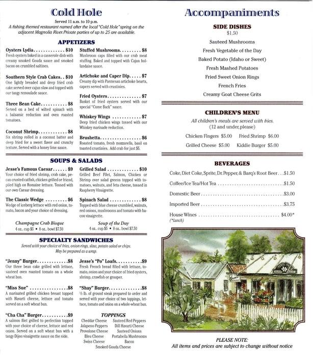 Menu at Jesses Restaurant, Magnolia Springs