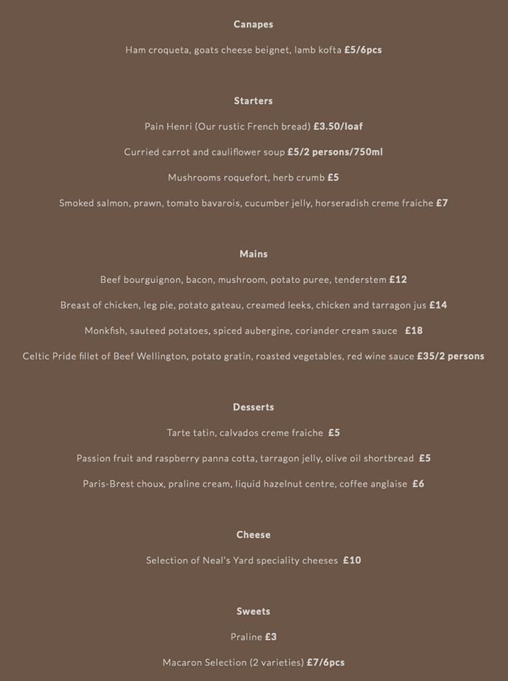 Menu at Sebastians restaurant, Oswestry