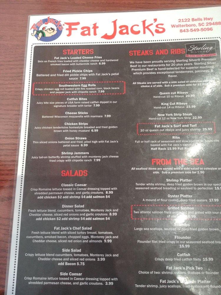 Menu at Fat Jack's pub & bar, Walterboro, Bells Hwy