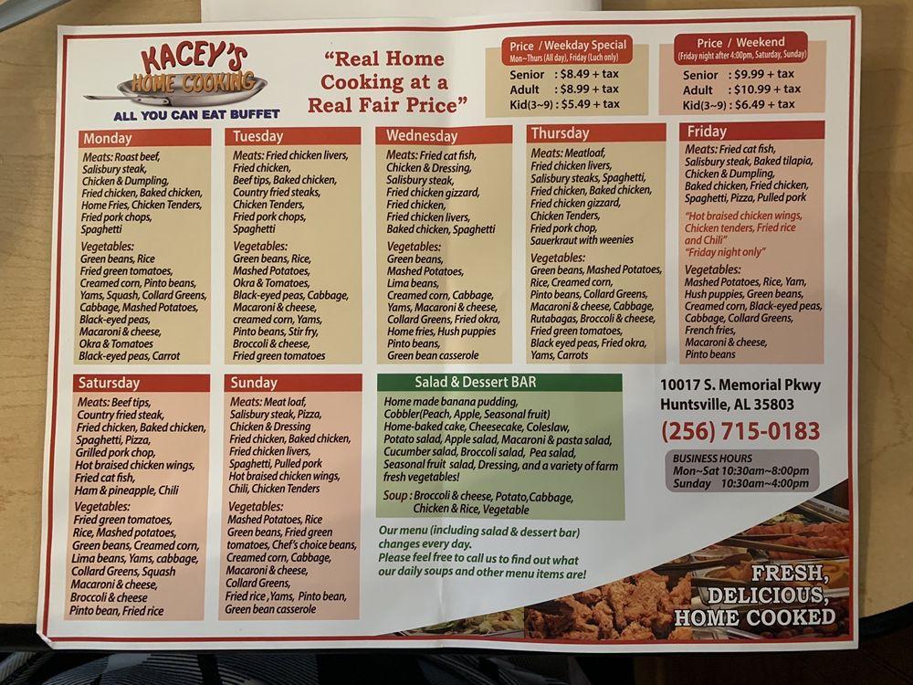 Menu at Kacey's Home Cooking desserts, Huntsville