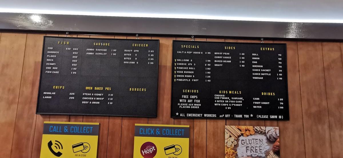 Menu at Maltings Fish and Chips restaurant, Baldock