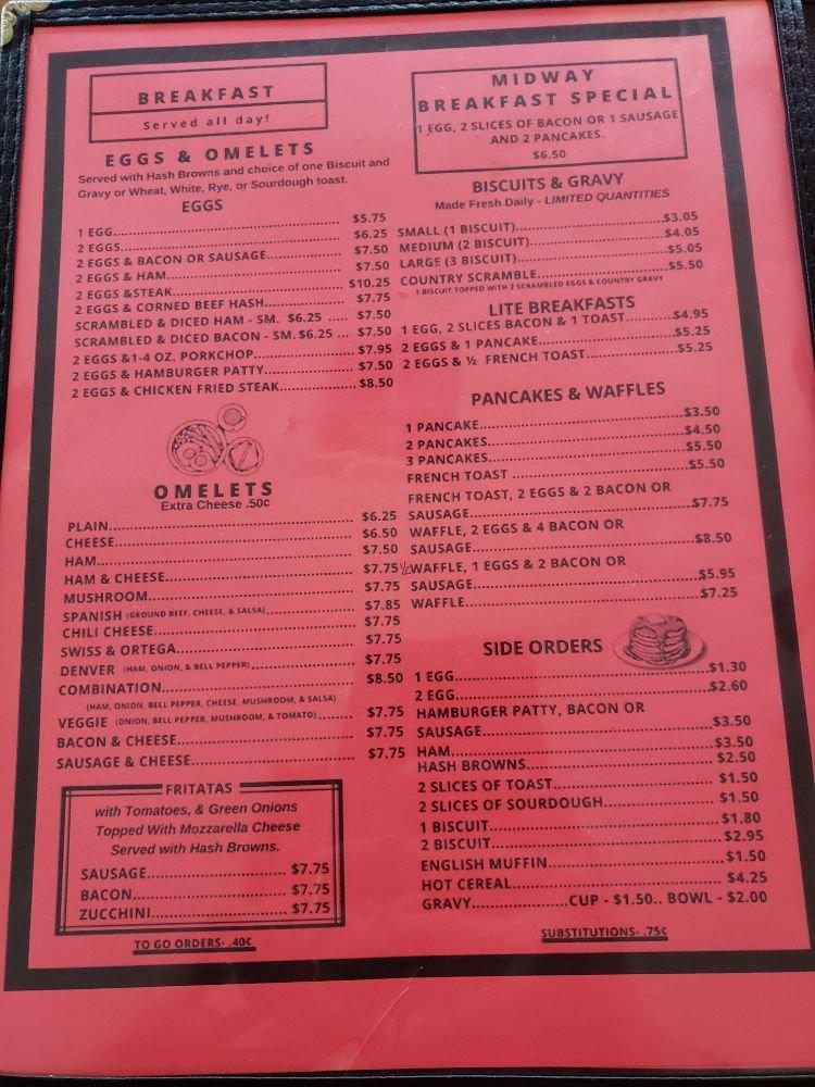 Menu at Midway Cafe, Ridgecrest