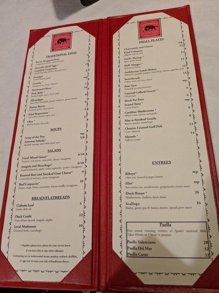 Menu at Pamplona Tapas Bar, Lafayette