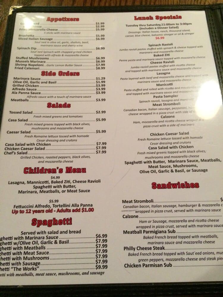 Menu at Casa Del Mare Italian Restaurant, Paris, NE Loop 286