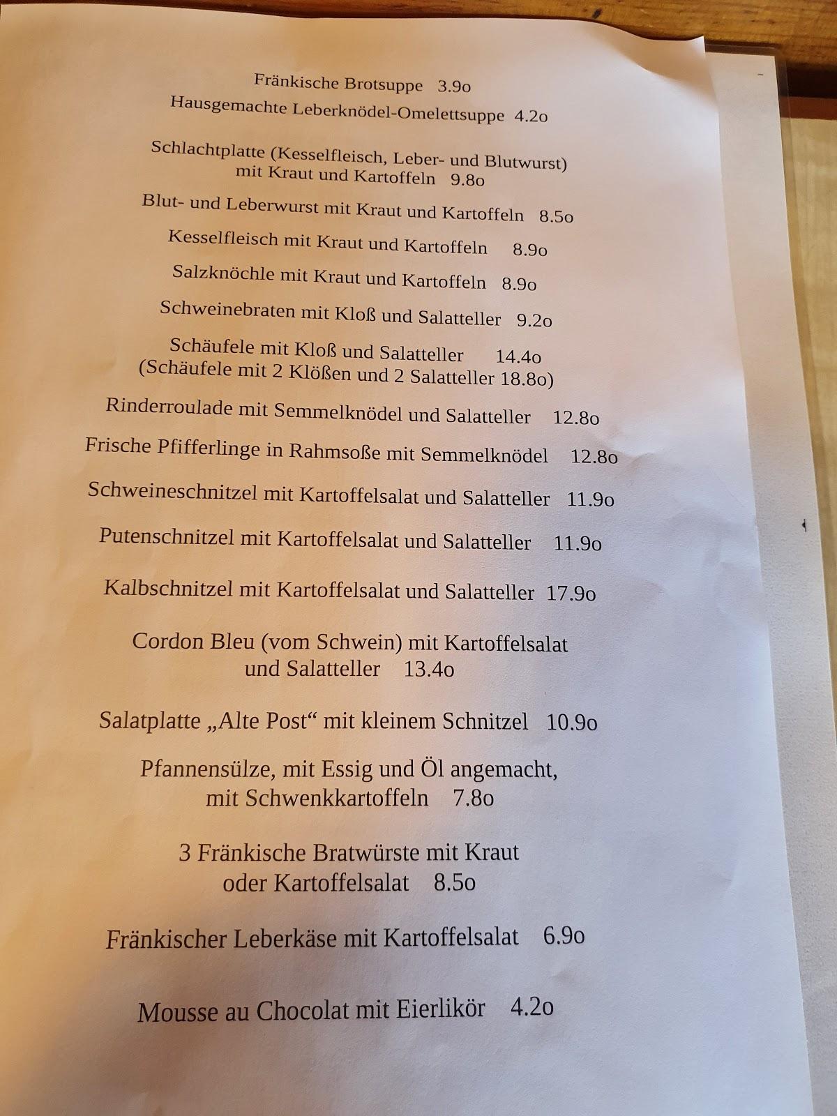 Speisekarte Von Gasthaus Brunner „Zur Post“ Restaurant, Wendelstein