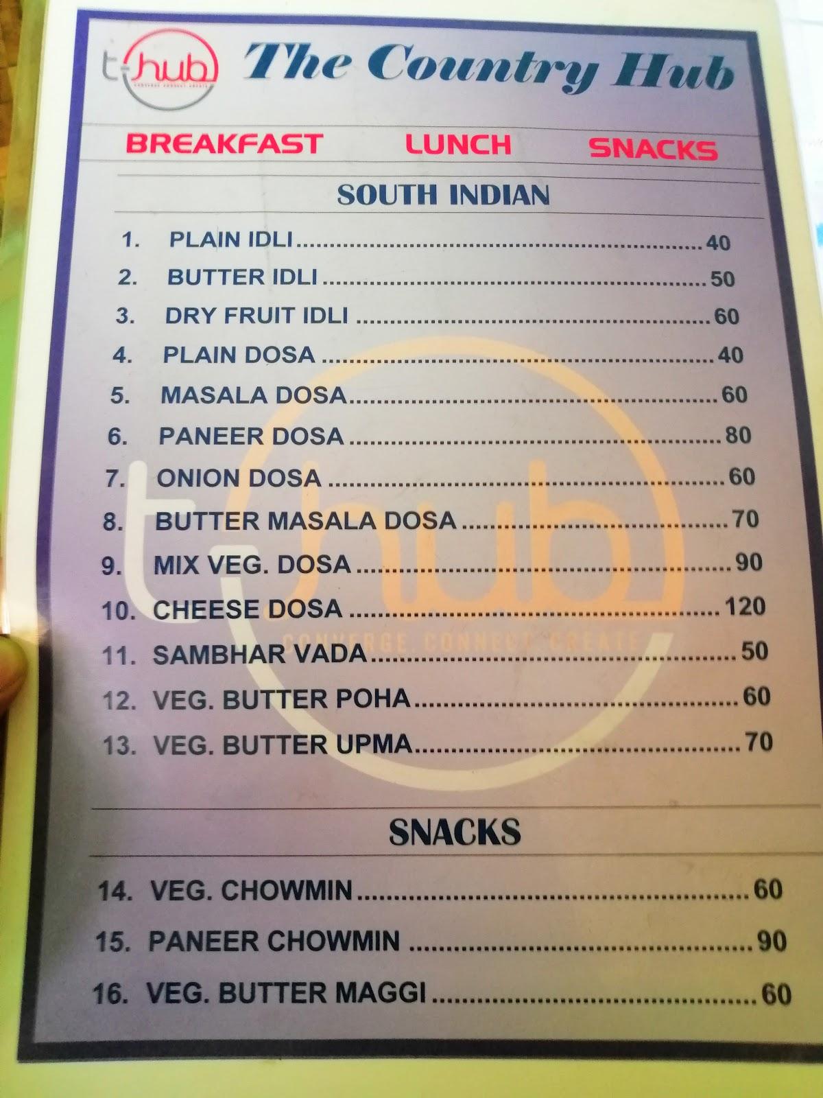 Menu at THE COUNTRY HUB RESTAURANT, Hisar