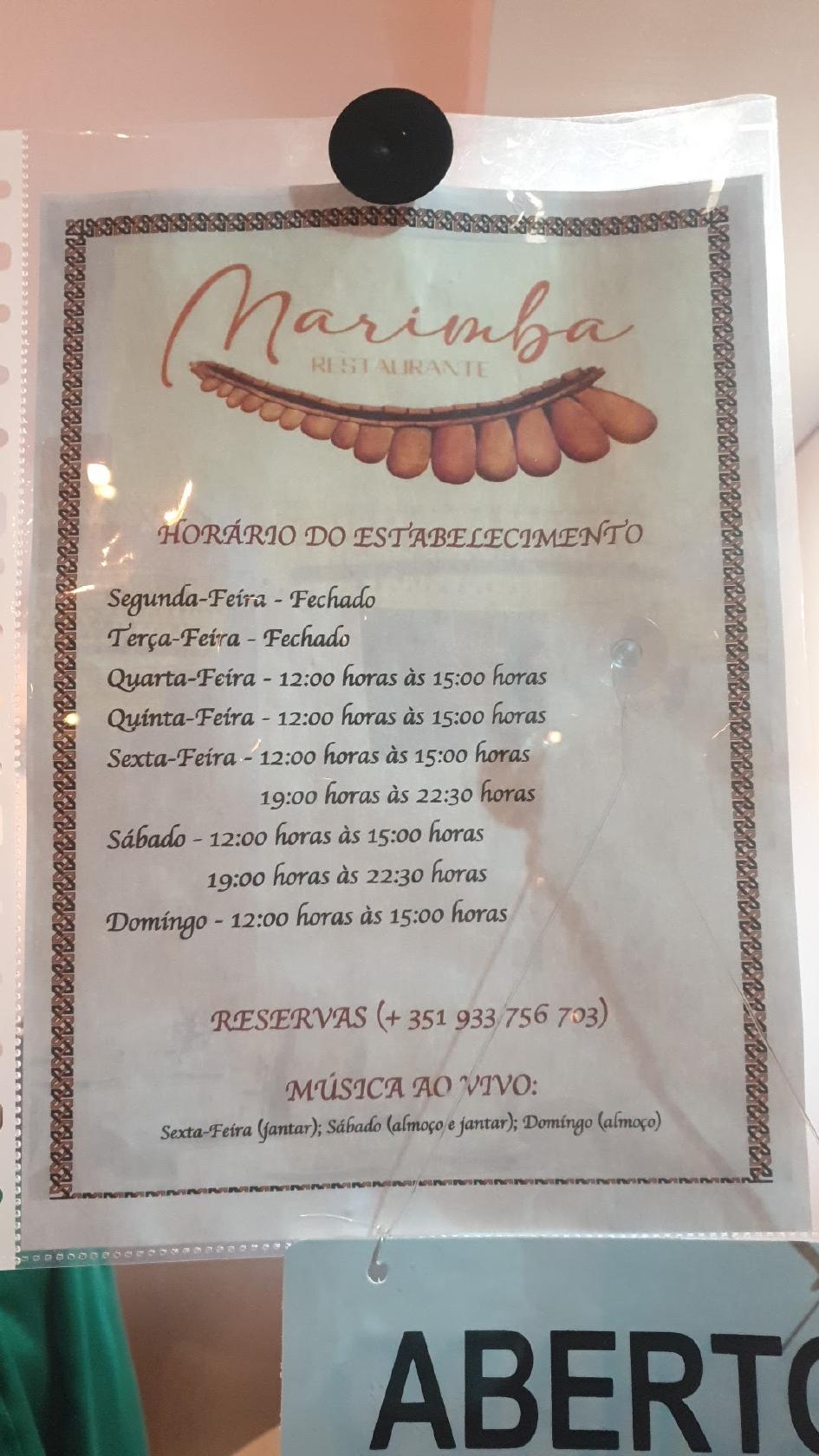 Menu at Marimba Restaurante, Loures