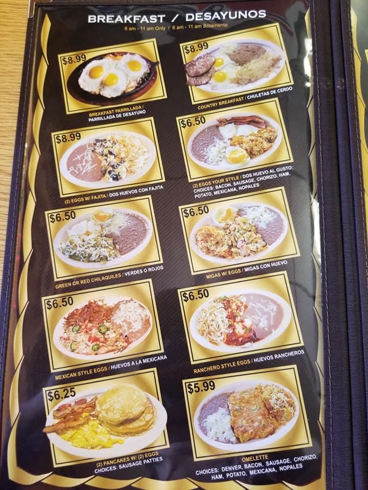 Menu at Tacos Mexico restaurant, Diboll
