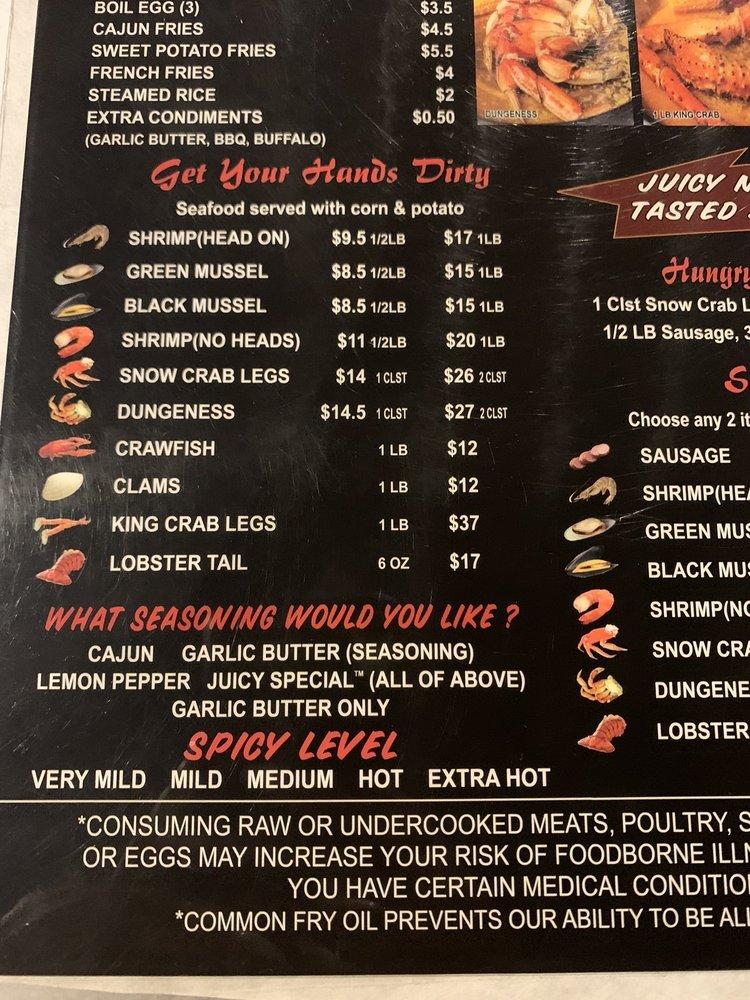 Menu at The Juicy Crab restaurant, Charlotte