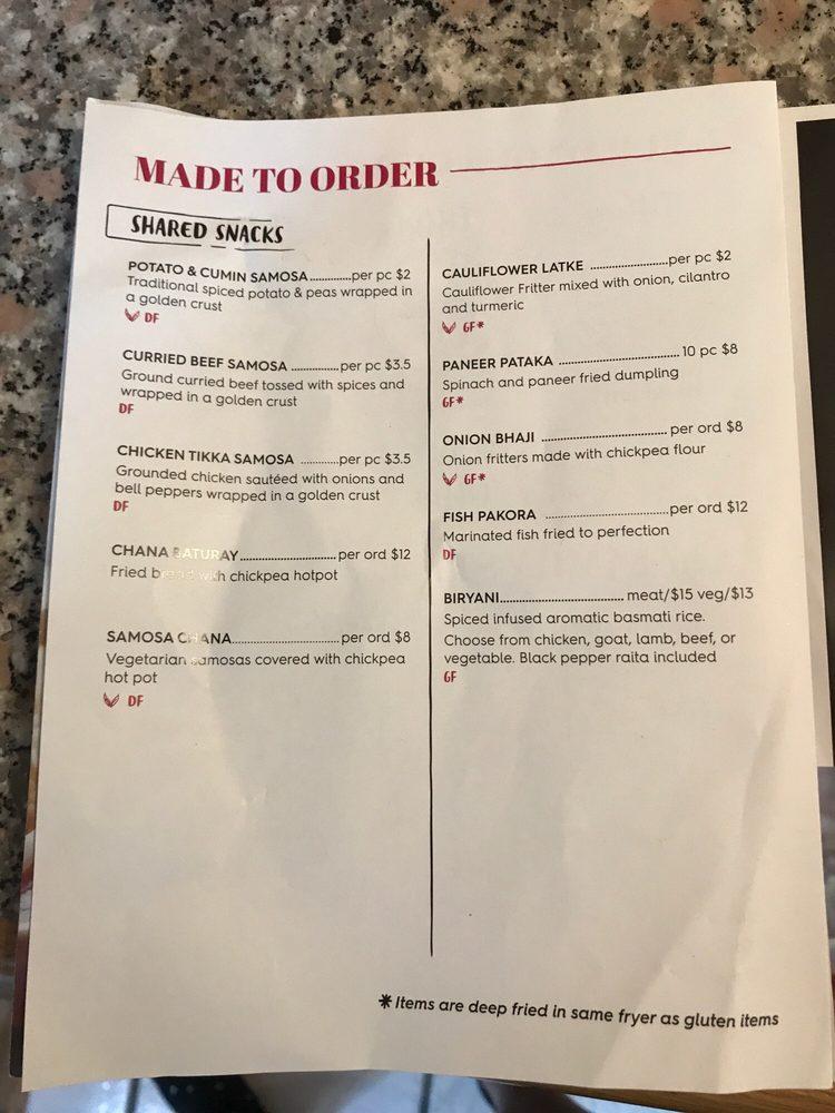Menu at Tiffin India's Fresh Kitchen fast food, Edmonton, Jasper Ave