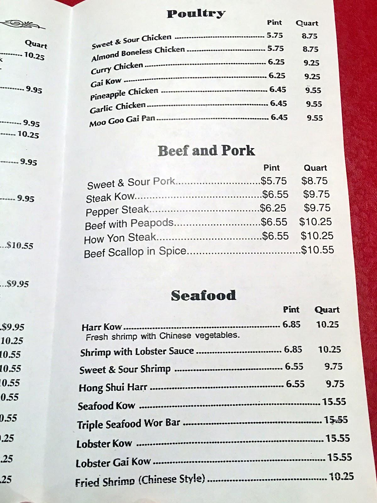 Menu at Chee Kong Restaurant, Davison