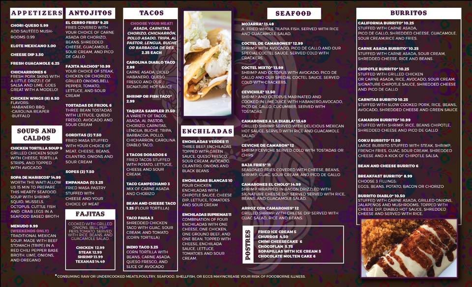Menu at El Cerro Tacos 2 restaurant, Swansboro
