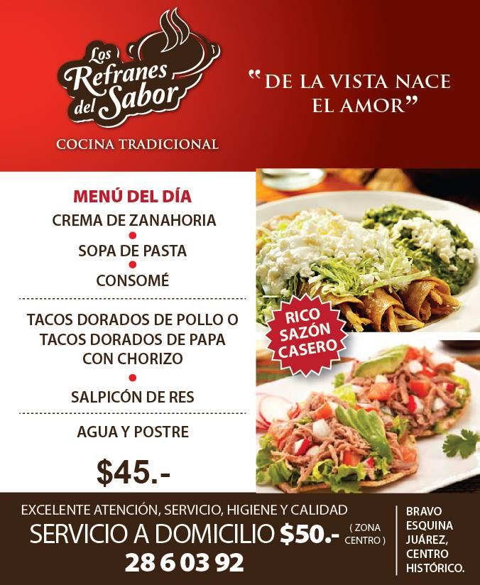 Menu at Los Refranes del Sabor restaurant, Veracruz