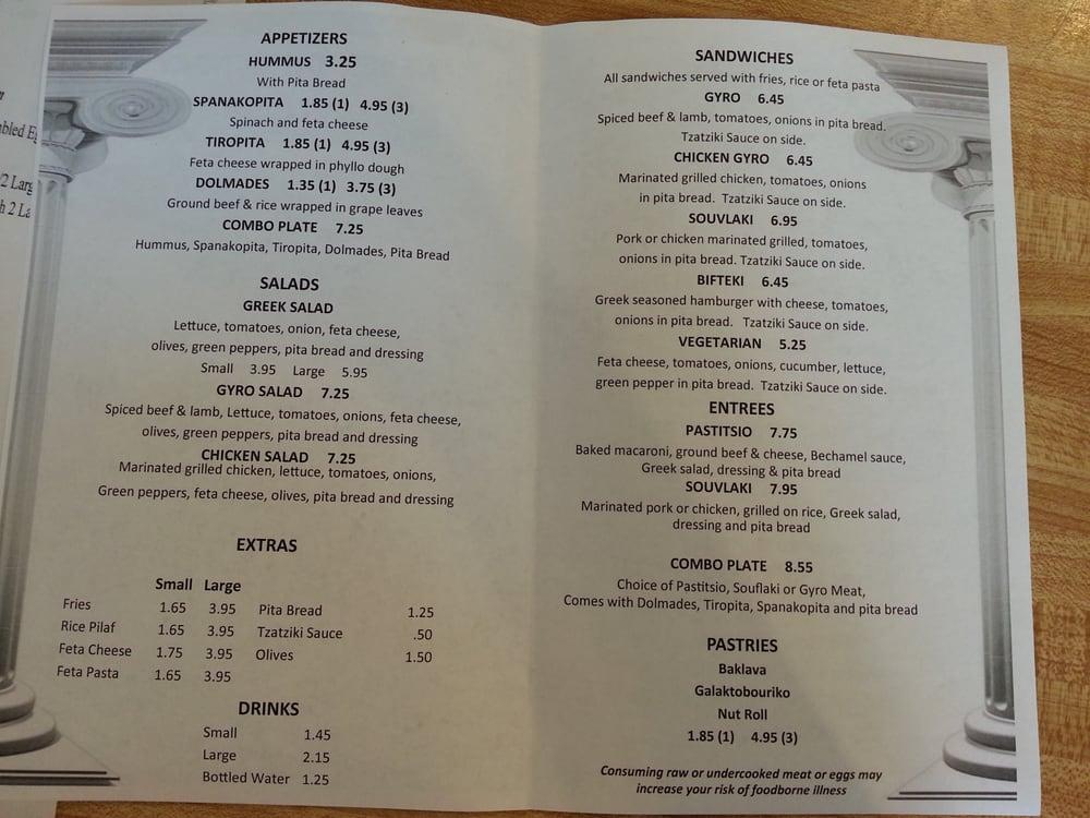 Menu at Never on Sunday Greek Restaurant, Kansas City
