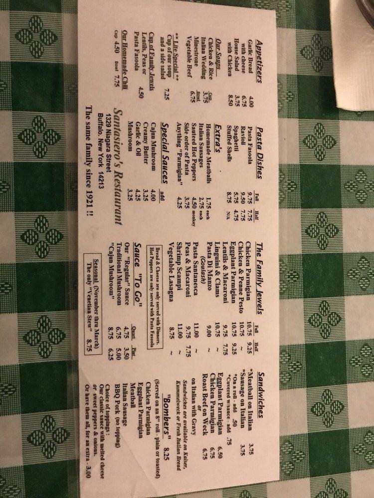 Menu at Santasiero's Restaurant, Buffalo