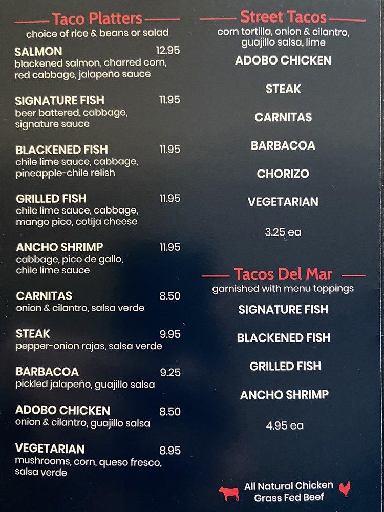 Menu at Fish Taco Tysons restaurant, Tysons