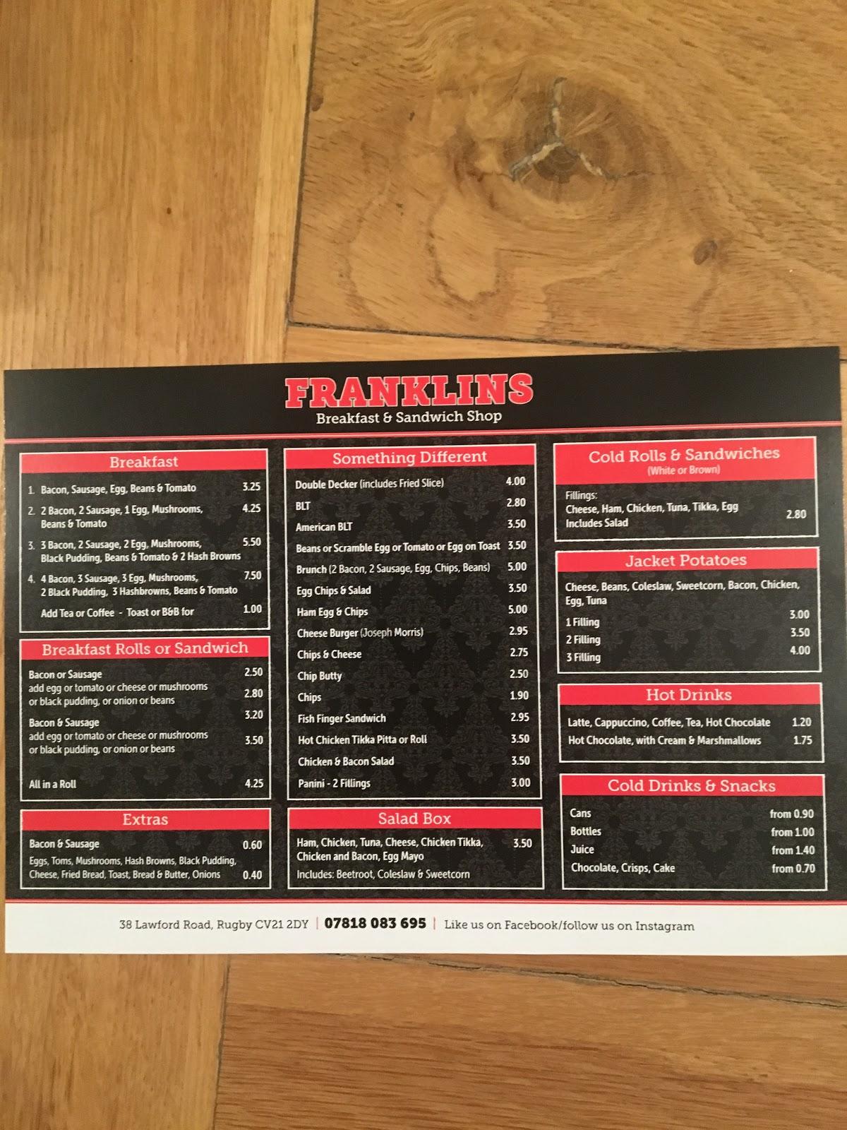 Menu at Franklin's Sandwich Shop fast food, Rugby