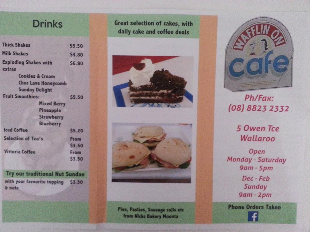 Menu at Wafflin On Cafe with Kylie, Wallaroo