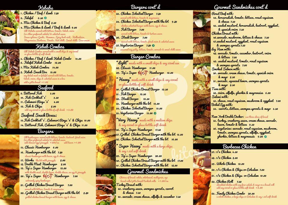 Menu at Top's Kitchen cafe, Surry Hills