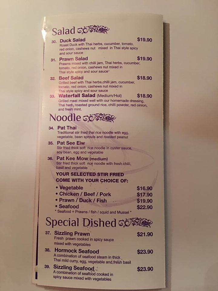 Menu at Charm Thai restaurant, Upper Coomera