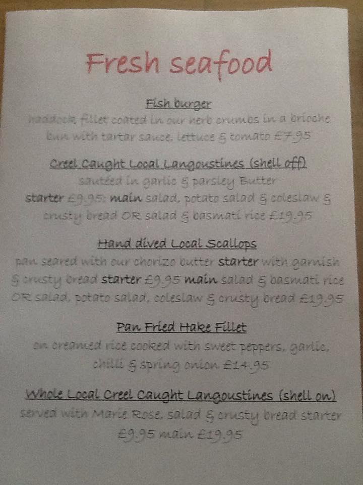 Menu at Lochinver Larder restaurant, Lochinver, Main St