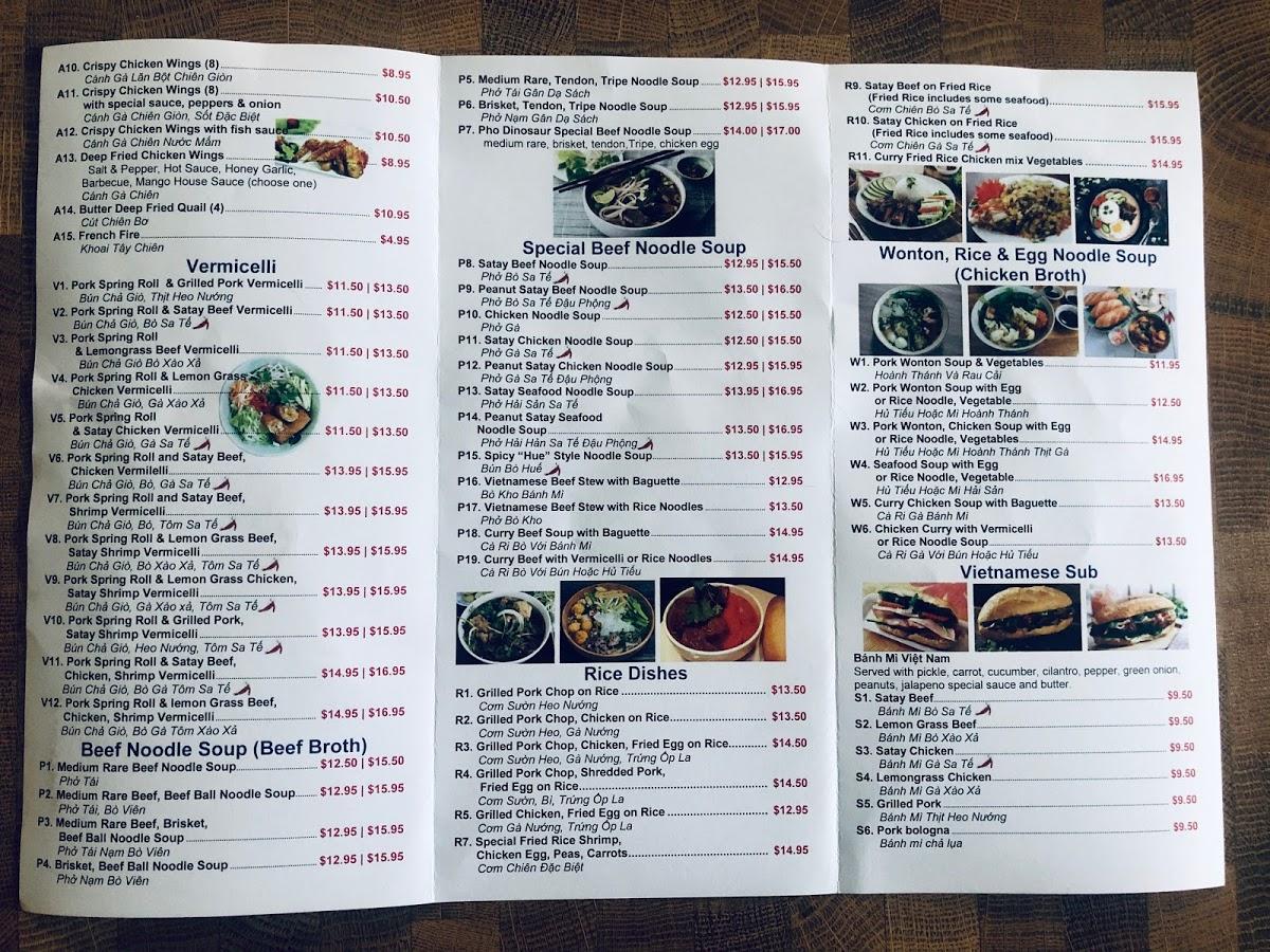Menu at Pho Dinosaur Vietnamese restaurant, Drumheller