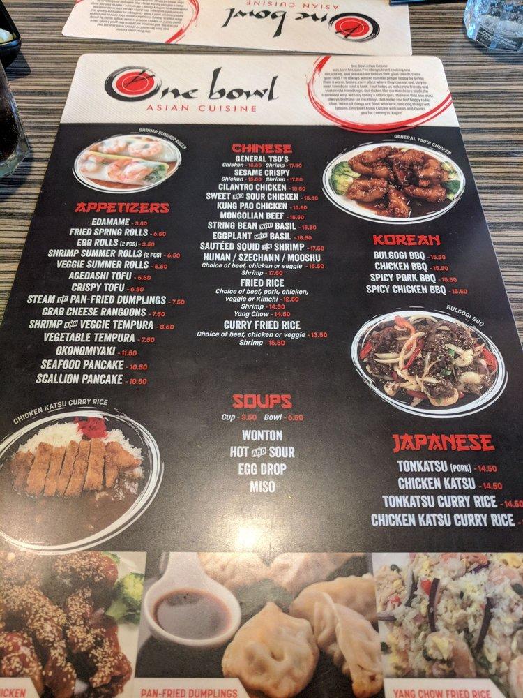 Menu at One Bowl Asian Cuisine restaurant, Ann Arbor, 1220 S University Ave