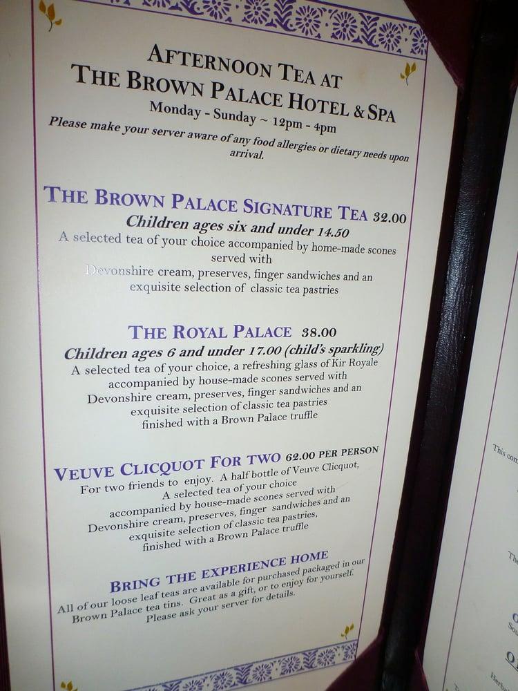 Menu at Afternoon Tea at The Brown Palace cafe, Denver