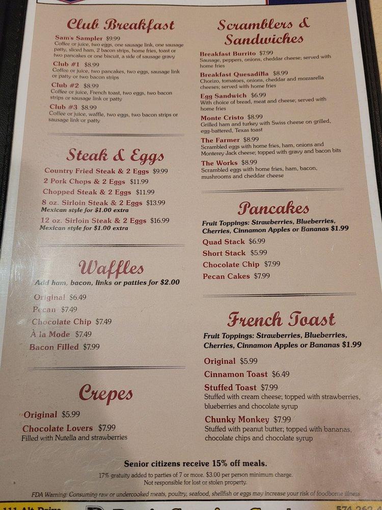 Menu at Callahan's Restaurant, Elkhart