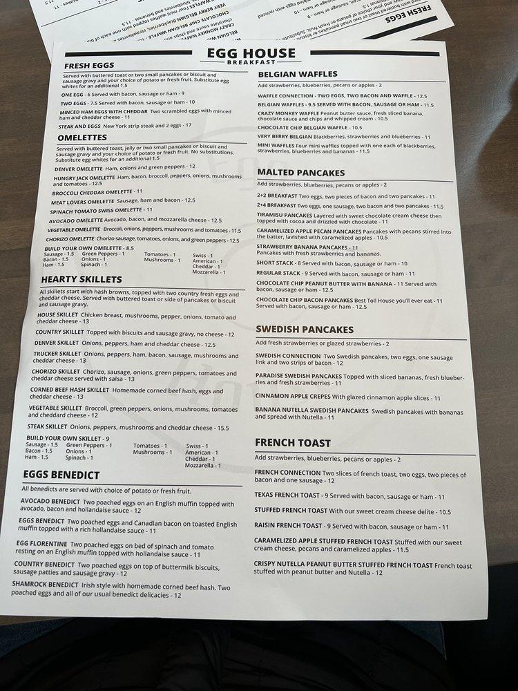 Menu at Egg House restaurant, Lombard