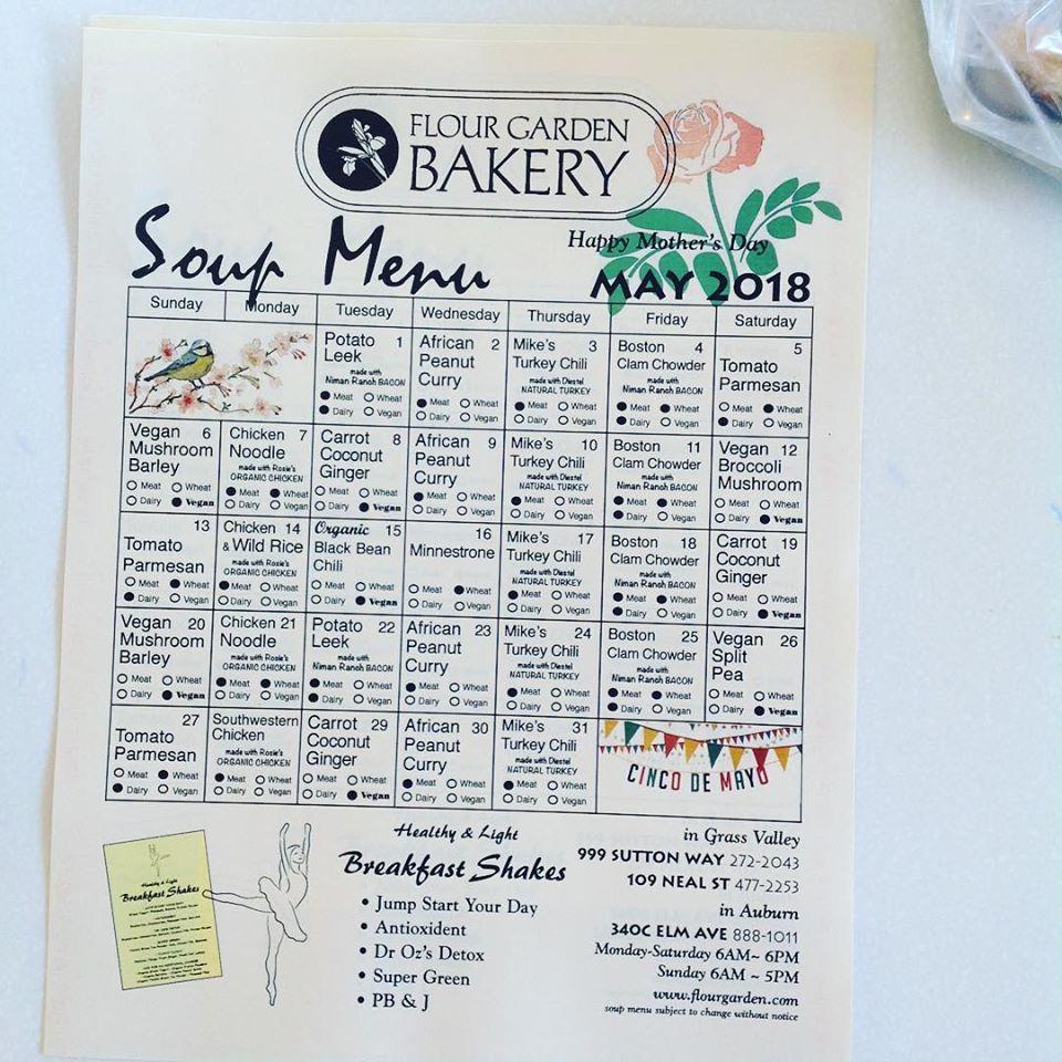 Menu at Flour Garden Bakery, Grass Valley, 999 Sutton Way